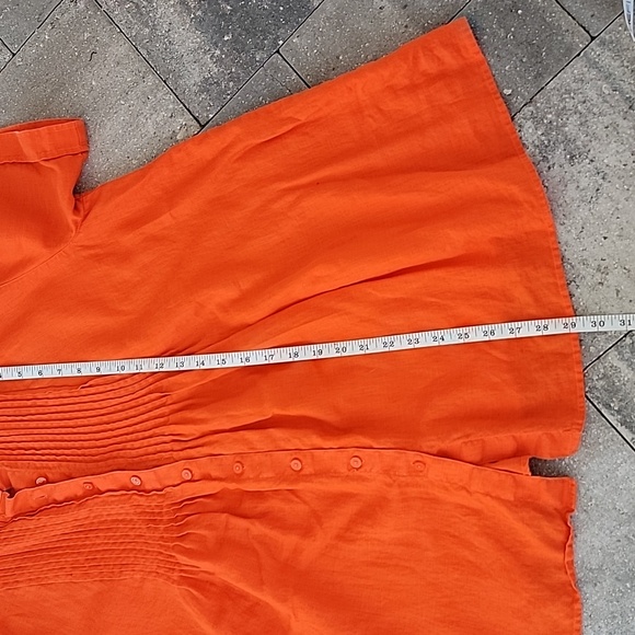 Liz Claiborne 💯 Linen Orange Button-Up Blouse Short Sleeve With Pintucks Sz 1X - Picture 9 of 9